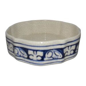 Dedun Pottery Blue And White Bowl Rabbit Motif Around Sides Decor Easter